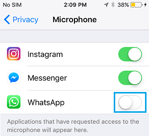 Disable WhatsApp Access to Microphone on iPhone