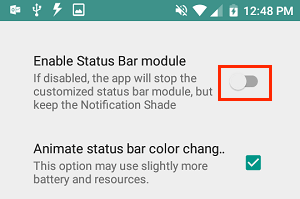 Enable Status Bar Module Option in Android