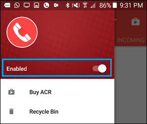 Enable Tab in ACR App on Android Phone
