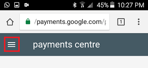 Settings Icon in Google Payments Centre