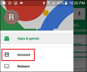 Google Play Store Account Tab