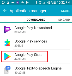 Google Play Store Tab in Settings on Android