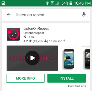 Listen on Repeat App in Google Play Store