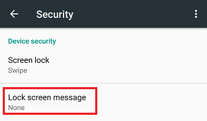 Lock Screen Message Option in Settings on Android Phone