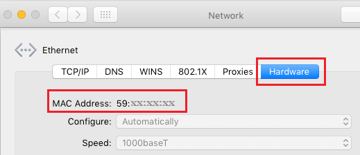 MAC Address Listed on the Hardware Tab on Mac