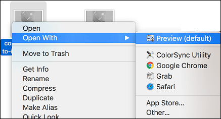 Open With Preview Option on Mac