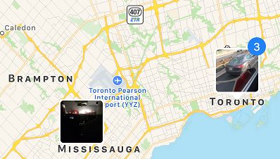 Photos Pinpointed on Map in Mac Photos App