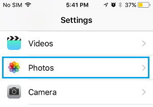 Photos Settings Option on iPhone 