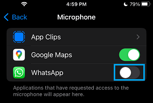 Disable WhatsApp Access to Microphone on iPhone
