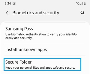 Secure Folder Settings Option in Samsung Android Phone