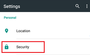 Security Tab in Settings on Android