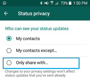 Share WhatsApp Status Only With... Option on Android Phone