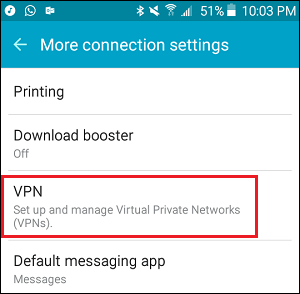 VPN Tab in Settings on Android Phone