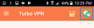 World Icon in Turbo VPN App on Android Phone