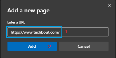 Add New Page Pop-up in Microsoft Edge