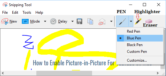 Edit and Annotate Screenshots using in Snipping Tool App in Windows 10