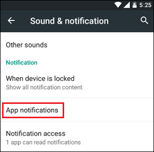 App Notifications Tab in Settings on Android Phone
