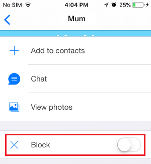 Block Contact Option in imo on iPhone
