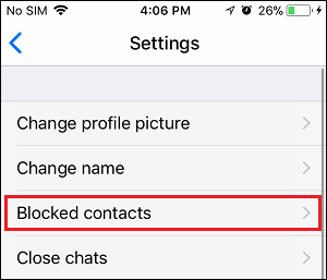 Blocked Contacts Tab in imo on iPhone