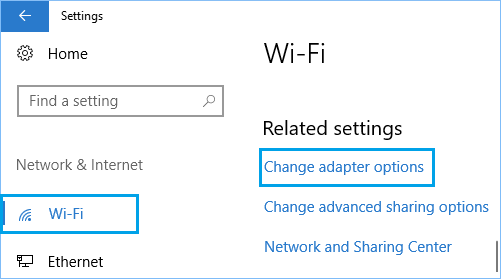 Change WiFi Network Adapter Option in Windows 10