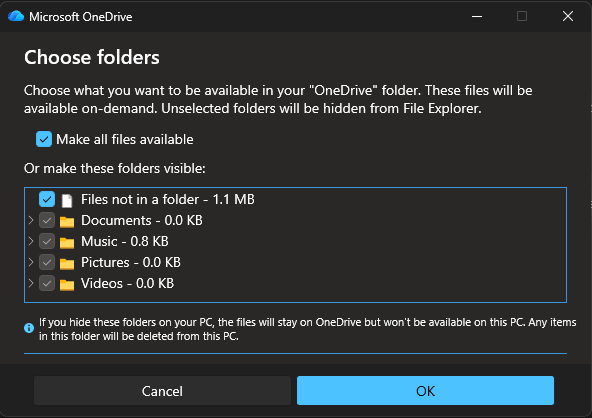 Select Folders that Should Sync to Local Computer