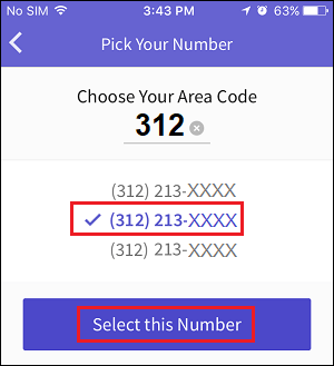 Choose Number in Textfree App