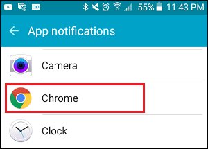 Chrome App Notifications Settings on Android Phone
