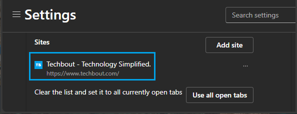 Custom Website Added to Microsoft Edge