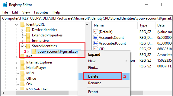 Delete Microsoft Account Login Credentials in Windows 10