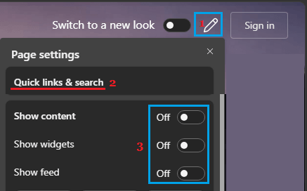 Disable Content, Widgets & Feed in Microsoft Edge