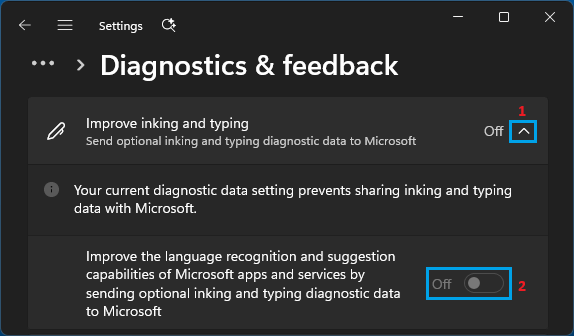 Disable Sending of Optional Inking and Typing Dagnostic Data