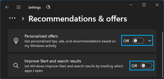 Disable Recommendations and Offers