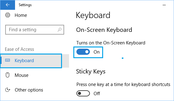 Aktifkan opsi keyboard di layar di Windows 10