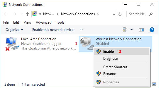 Enable Wireless Network Connection in Windows 10