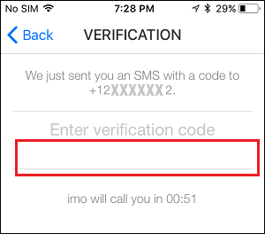 Enter Verification Code Into imo