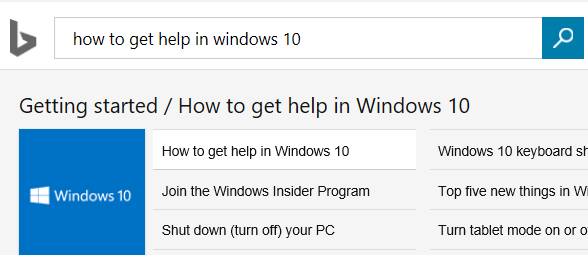 Bing Search Results For "How to Get Help in Windows" 