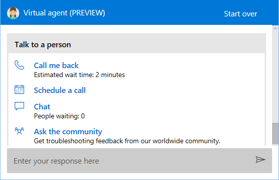 Talk to Person Call and Chat Options in Windows 10