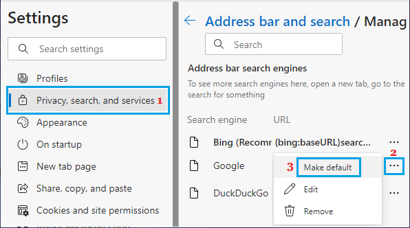 Set Google As Default Search Engine in Microsoft Edge