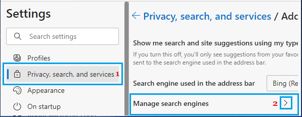 Manage Search Engines Option in Microsoft Edge