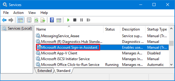 Microsoft Account Sign-in Assistant Service in Windows 10