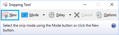 Open New Snip option in Windows Snipping Tool