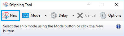 Open New Snip option in Windows 10 Snipping Tool