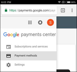 Payment Methods Option in Google Play Store