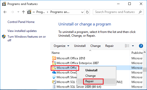 Repair Microsoft Office Program