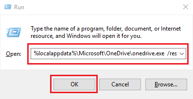 Reset OneDrive in Windows 10 using Run Command Window