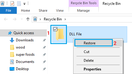 Restore DLL File From Recycle Bin