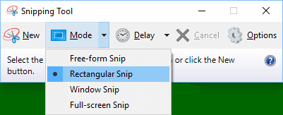 Screenshot Mode Option in Snipping Tool