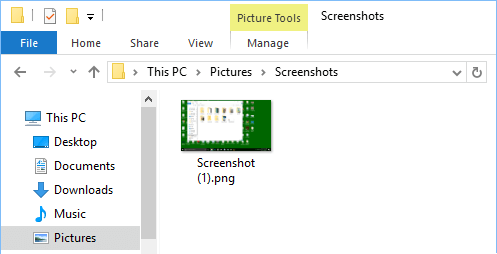 Screenshots saved to Pictures Folder in Windows