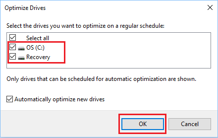 Select Drives to Optimize in Windows 10