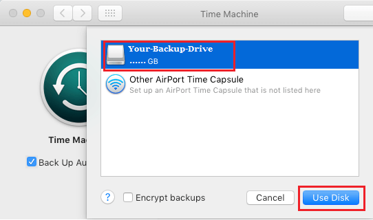 Select External Drive For Time Machine Backups on Mac